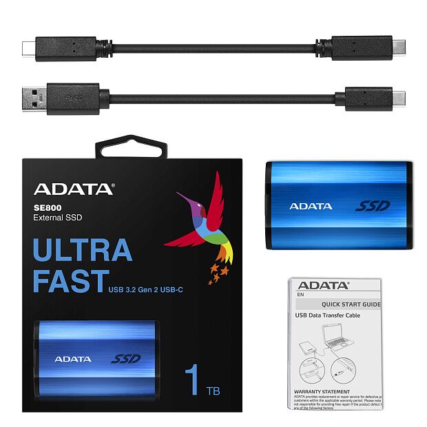 Твердотельный накопитель ADATA External SSD SE800, 1024GB, Type-C, USB 3.2 Gen2, R/W 1000/1000 MB/s, IP68, 73x44x13mm, Blue - 8