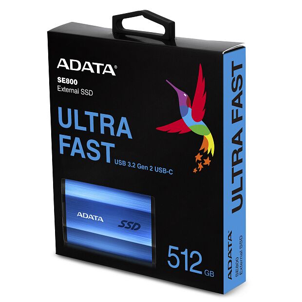 Твердотельный накопитель ADATA External SSD SE800, 512GB, Type-C, USB 3.2 Gen2, R/W 1000/1000 MB/s, IP68, 73x44x13mm, Blue - 1