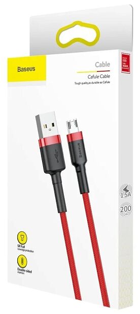 Кабель Baseus Cafule Cable USB For Micro 1.5A 2m CAMKLF-C09 (Red/Красный) - 4